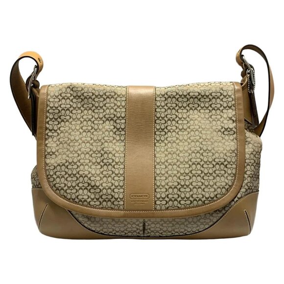 Auth COACH Mini Signature 5706 Khaki Brown Jacquard Leather - Shoulder Bag - Picture 1 of 8